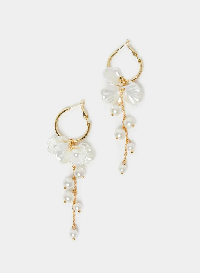 Styli  Pearl and Floral Drop Hoop Earrings for Women | Best Price UAE
